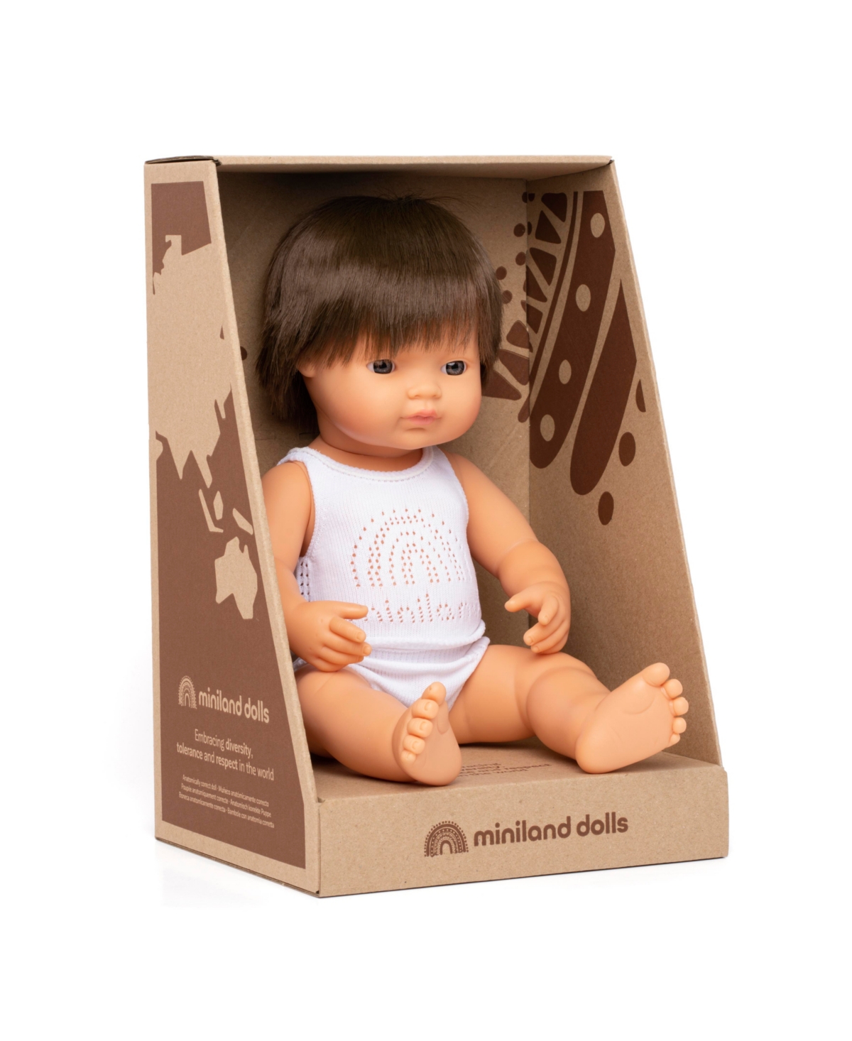Miniland Baby Doll Caucasian Brunette Boy Set, 3 Piece