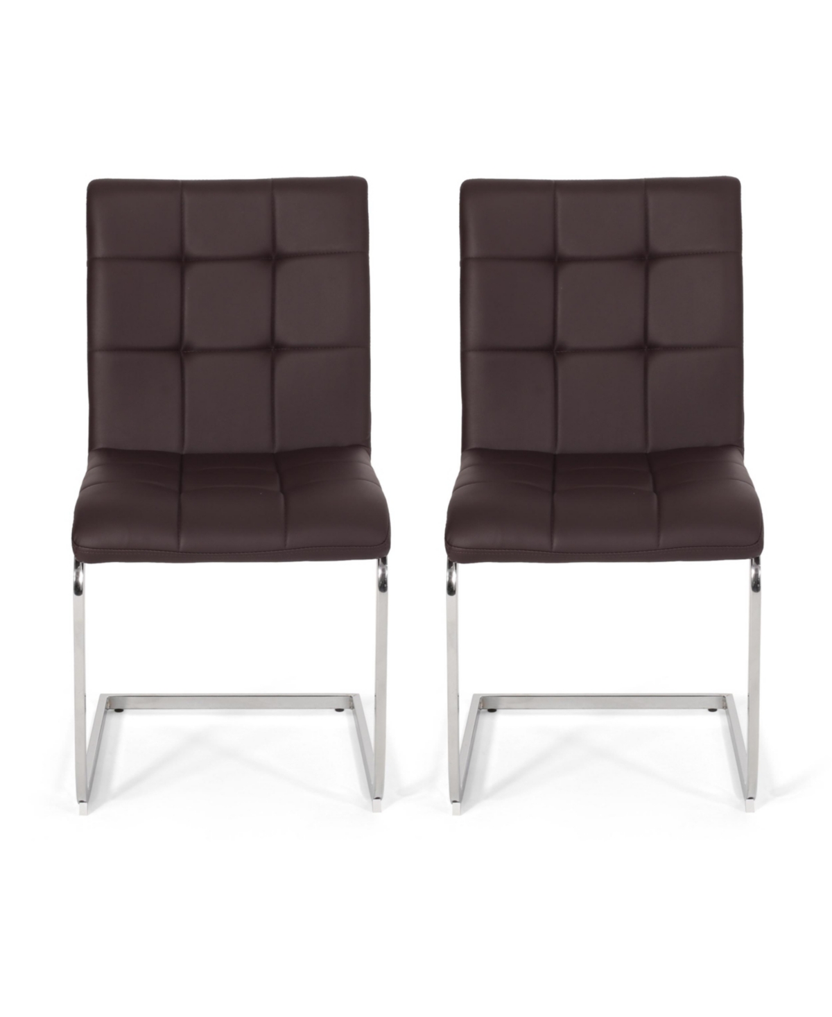 Noble House Vess Modern Upholstered Waffle Stitch Dining Chairs Set, 2 Piece In Dark Brown