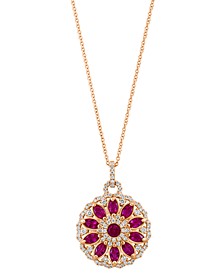EFFY® Ruby (2-1/2 ct. t.w.) & Diamond (5/8 ct. t.w.) Flower Cluster 18" Pendant Necklace in 14k Rose Gold