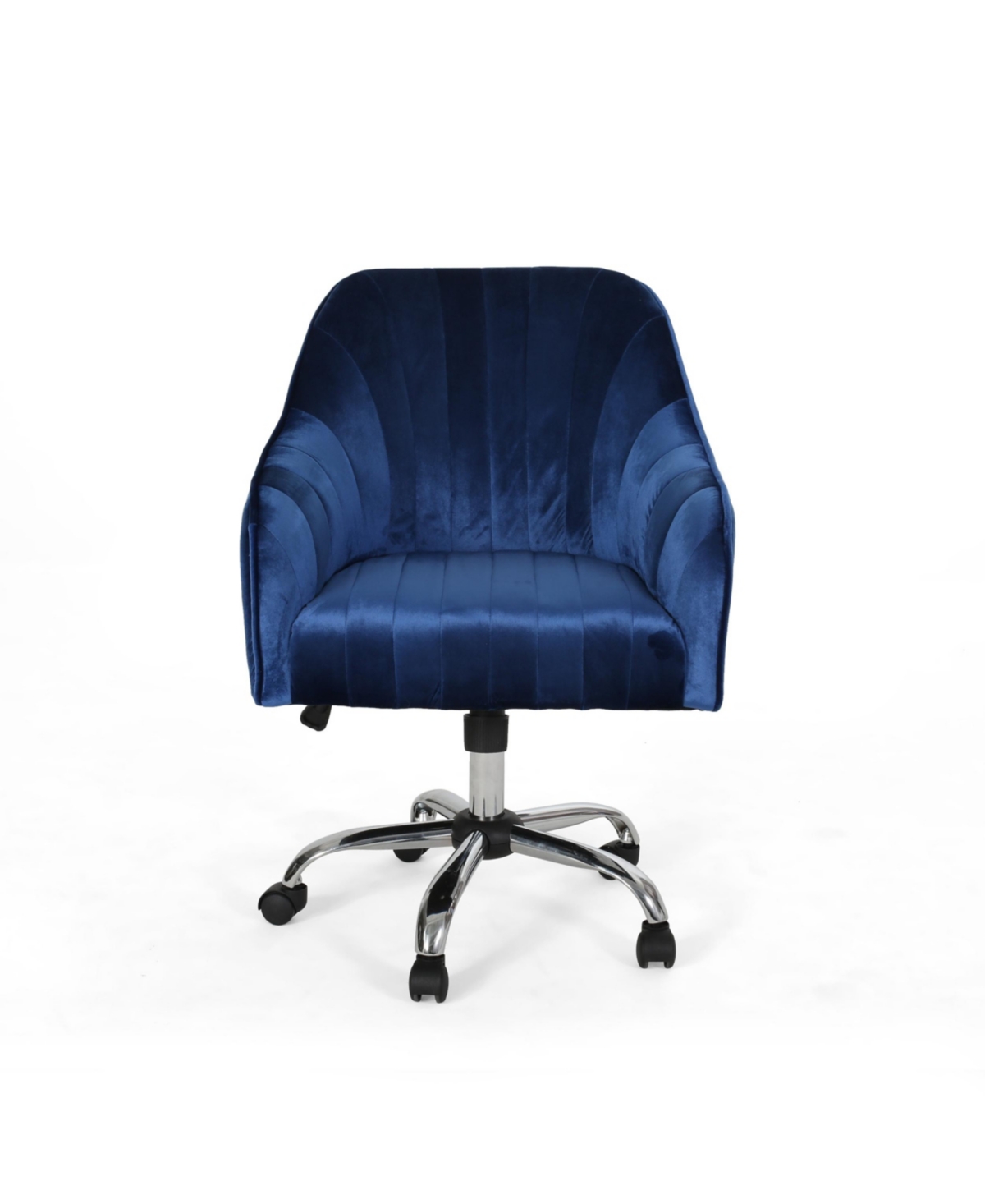 Noble House Channeled Glam Velvet Home Office Chair With Swivel Base In Navy