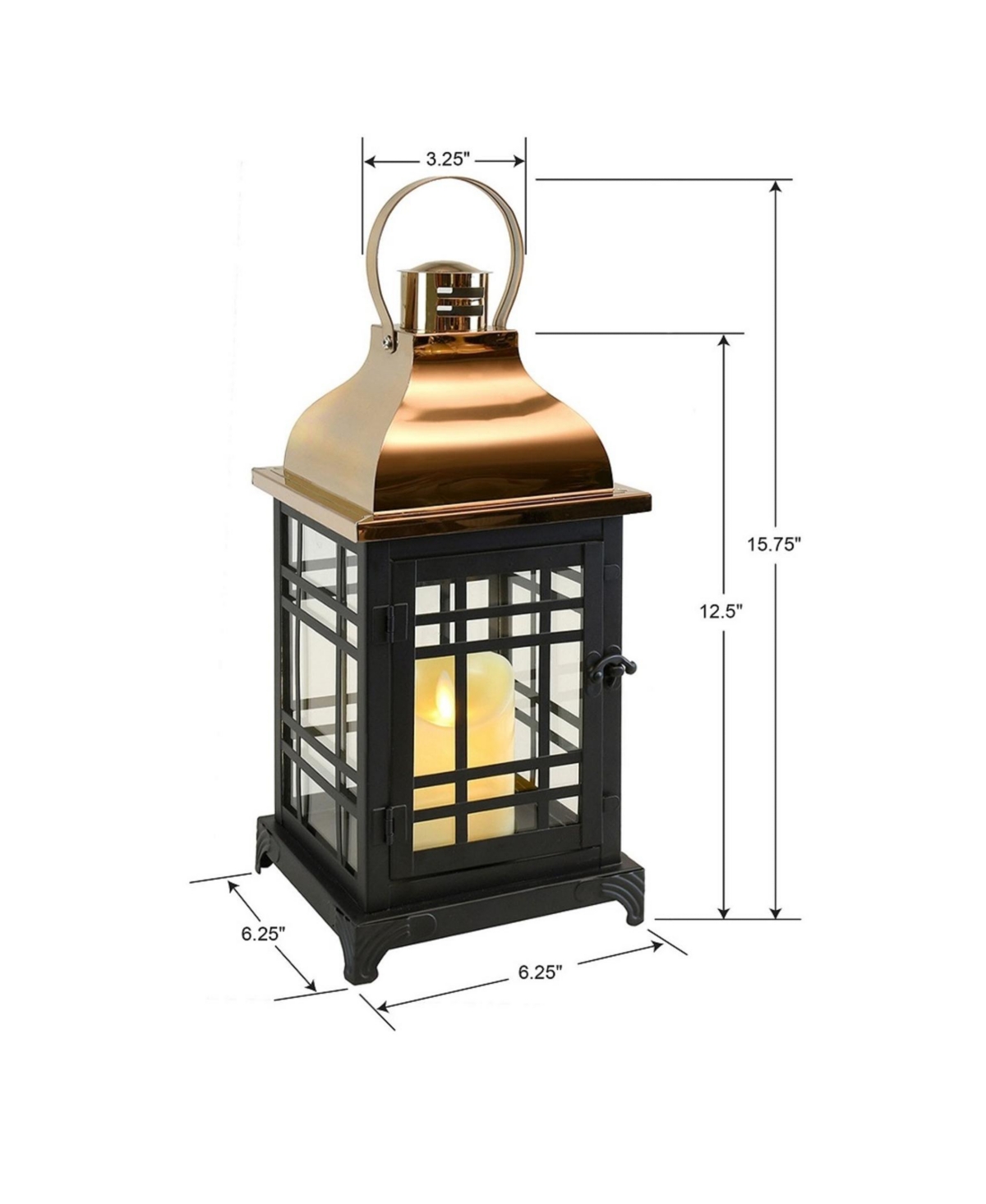 Jh Specialties Inc/lumabase Metal Lantern With Moving Flame Led Candle - With Copper Roof In Black And Copper