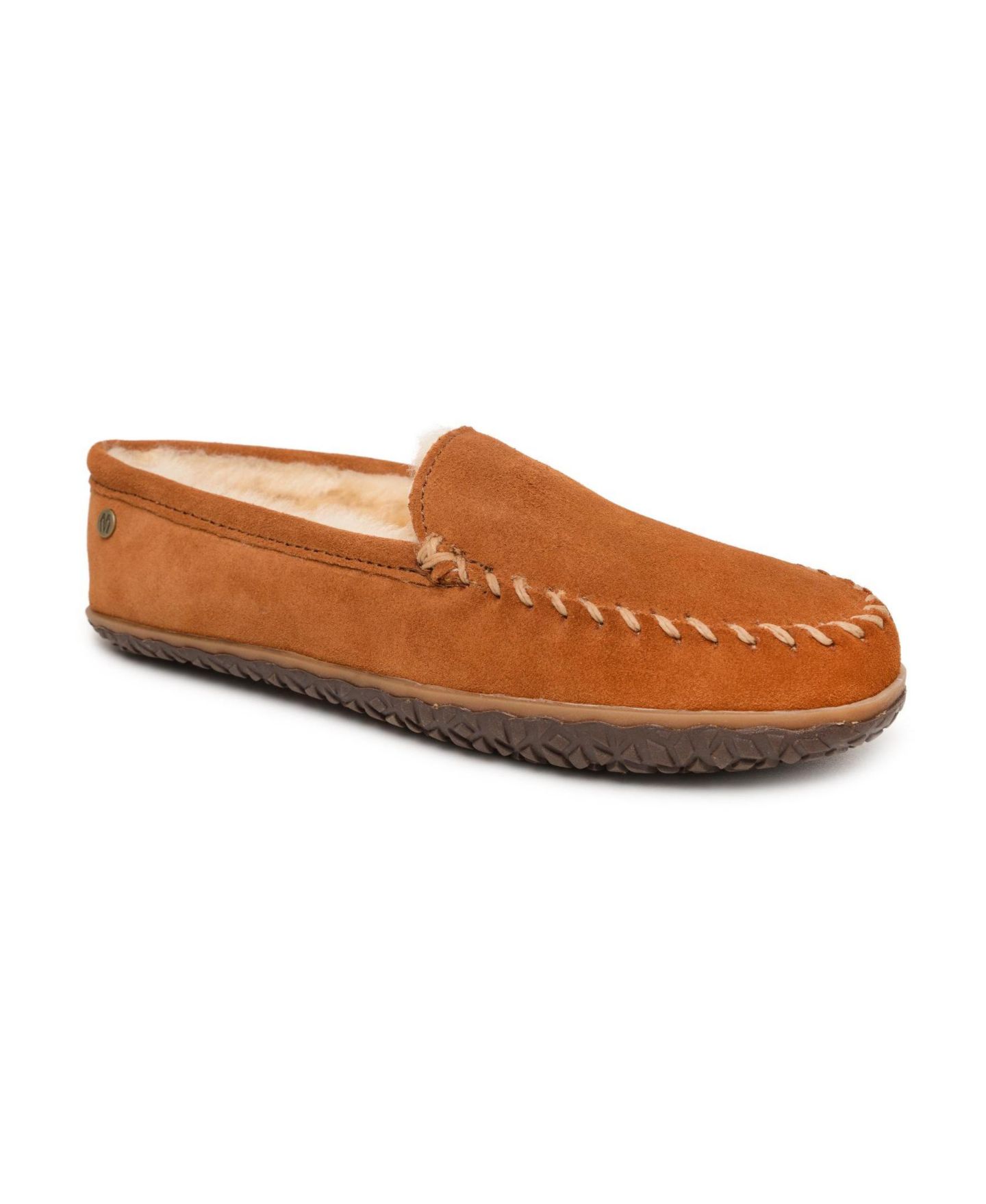 Мужские тапочки Minnetonka Suede Sheepskin Tobie Slippers, цвет: Коричневый — фото 1