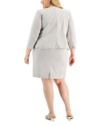 Le Suit Plus Size Striped Open-Front Sheath Dress Suit - Macy's