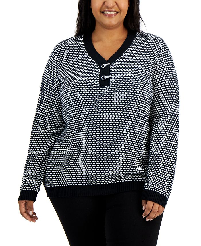 Karen scott plus size cotton textured toggle henley sweater created