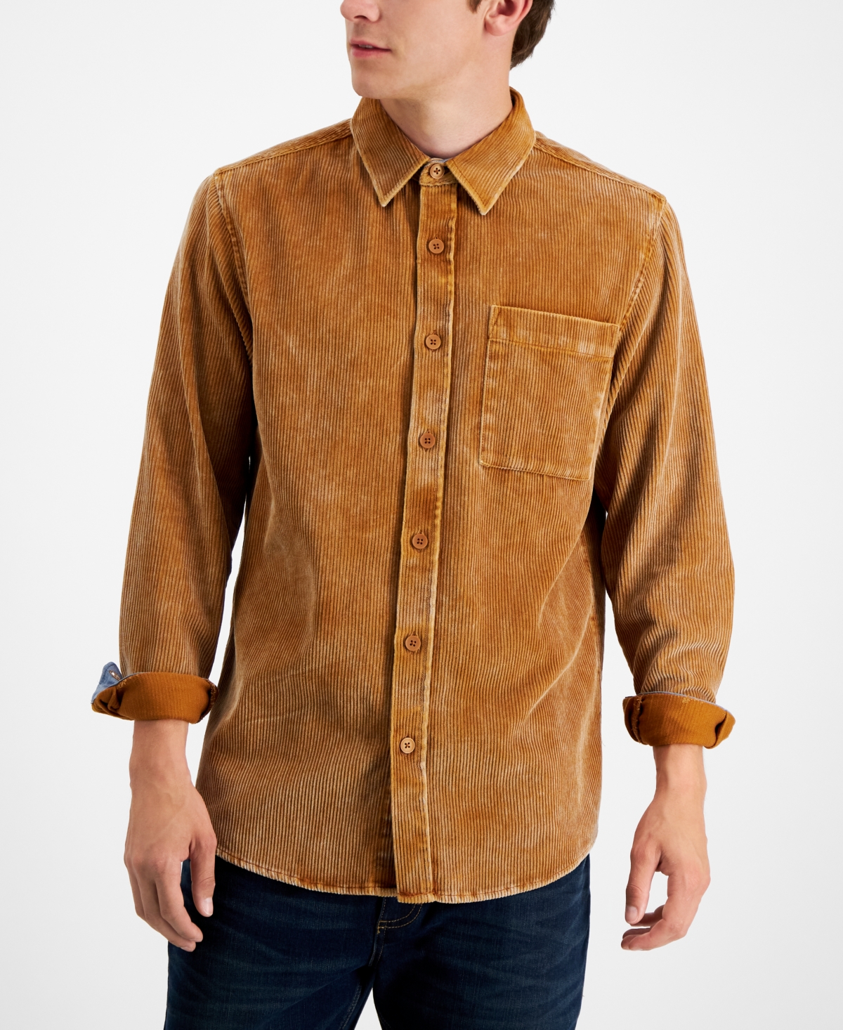 Sun + Stone Men's Corduroy Shirt, Created For Macy's In Artichoke