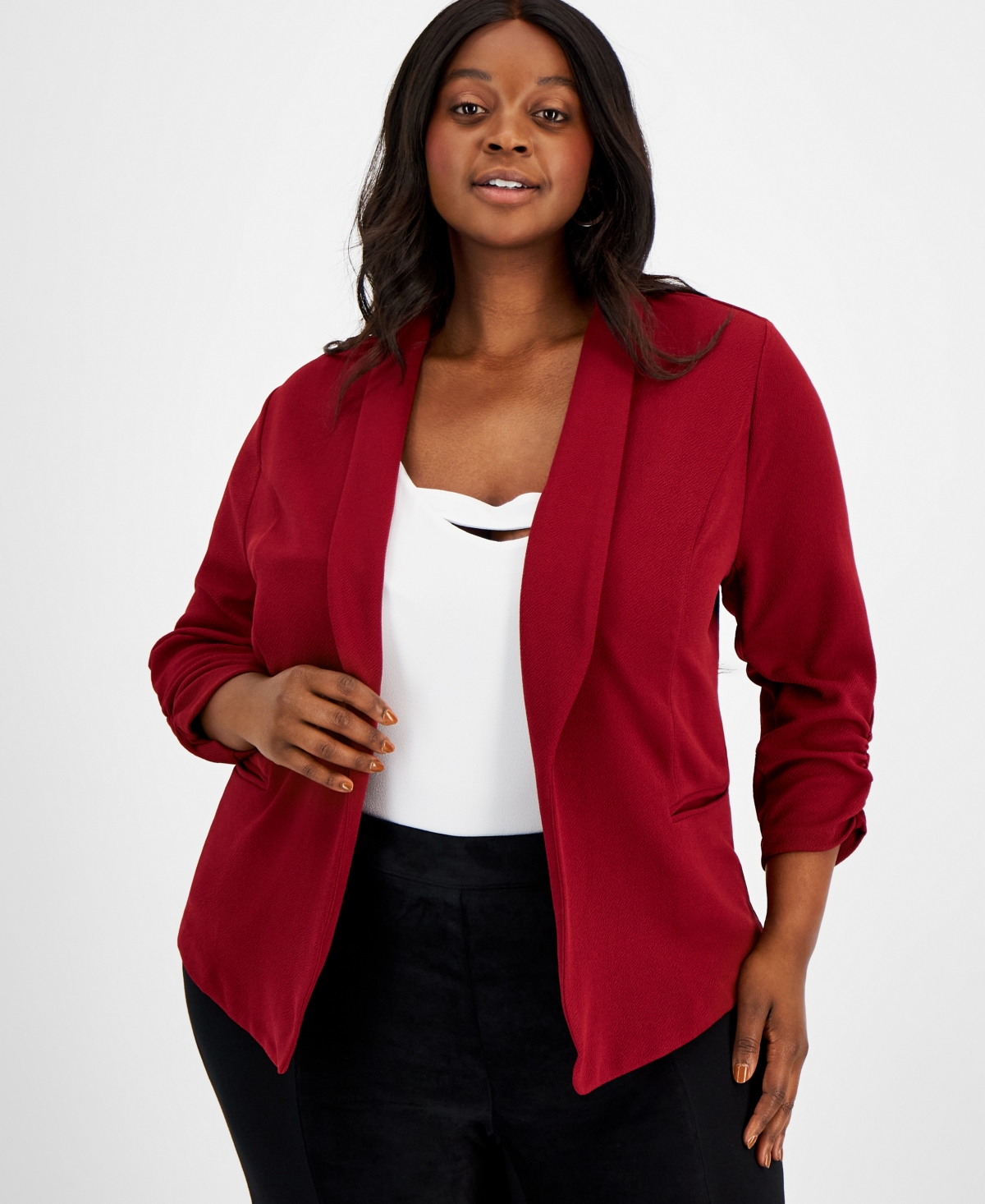 Bar Iii Trendy Plus Size Knit Drape-Front Blazer, Created for Macy's