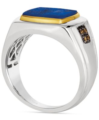 Men's Lapis Lazuli & Chocolate Diamond (1/10 ct. t.w.) Ring in Sterling Silver & 14k Gold