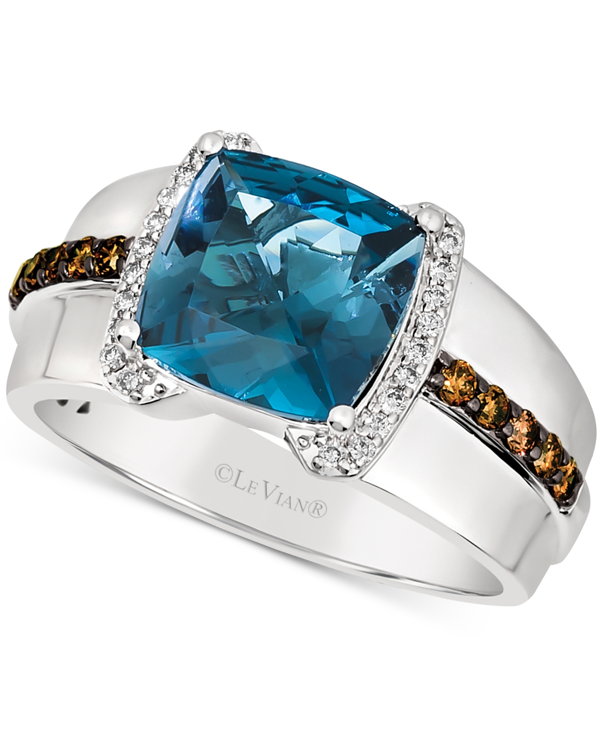 Shop Le Vian Men's Deep Sea Blue Topaz (4-1/2 Ct. T.w.) & Diamond (3/8 Ct. T.w.) Ring In Sterling Silver