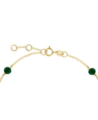 EFFY&reg; Malachite & Diamond (1/20 ct. t.w.) Chain Bracelet in 14k Gold