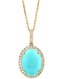 EFFY® Turquoise & Diamond (1/2 ct .t.w.) Halo 18" Pendant Necklace in 14k Gold