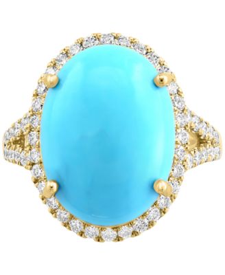 EFFY&reg; Turquoise & Diamond (5/8 ct. t.w.) Halo Ring in 14k Gold