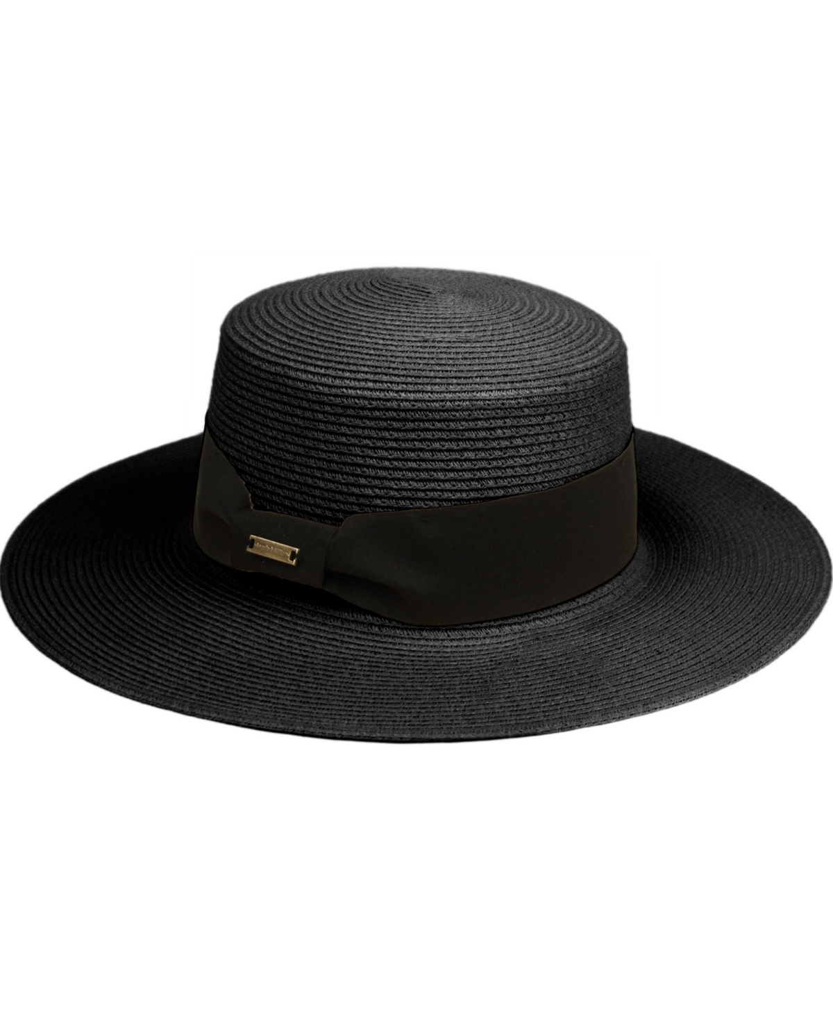 Angela & William Unisex Flat Brim Boater Straw Sun Hat In Black