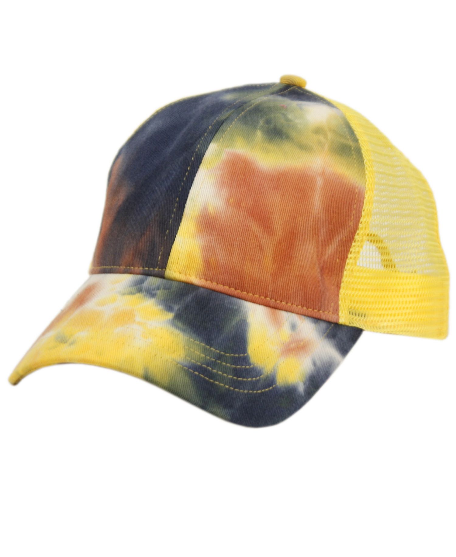 Women's Ponytail Messy Buns Tie Dye Truck Mesh Ponycap Hat