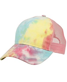 Women's Ponytail Messy Buns Tie Dye Truck Mesh Ponycap Hat