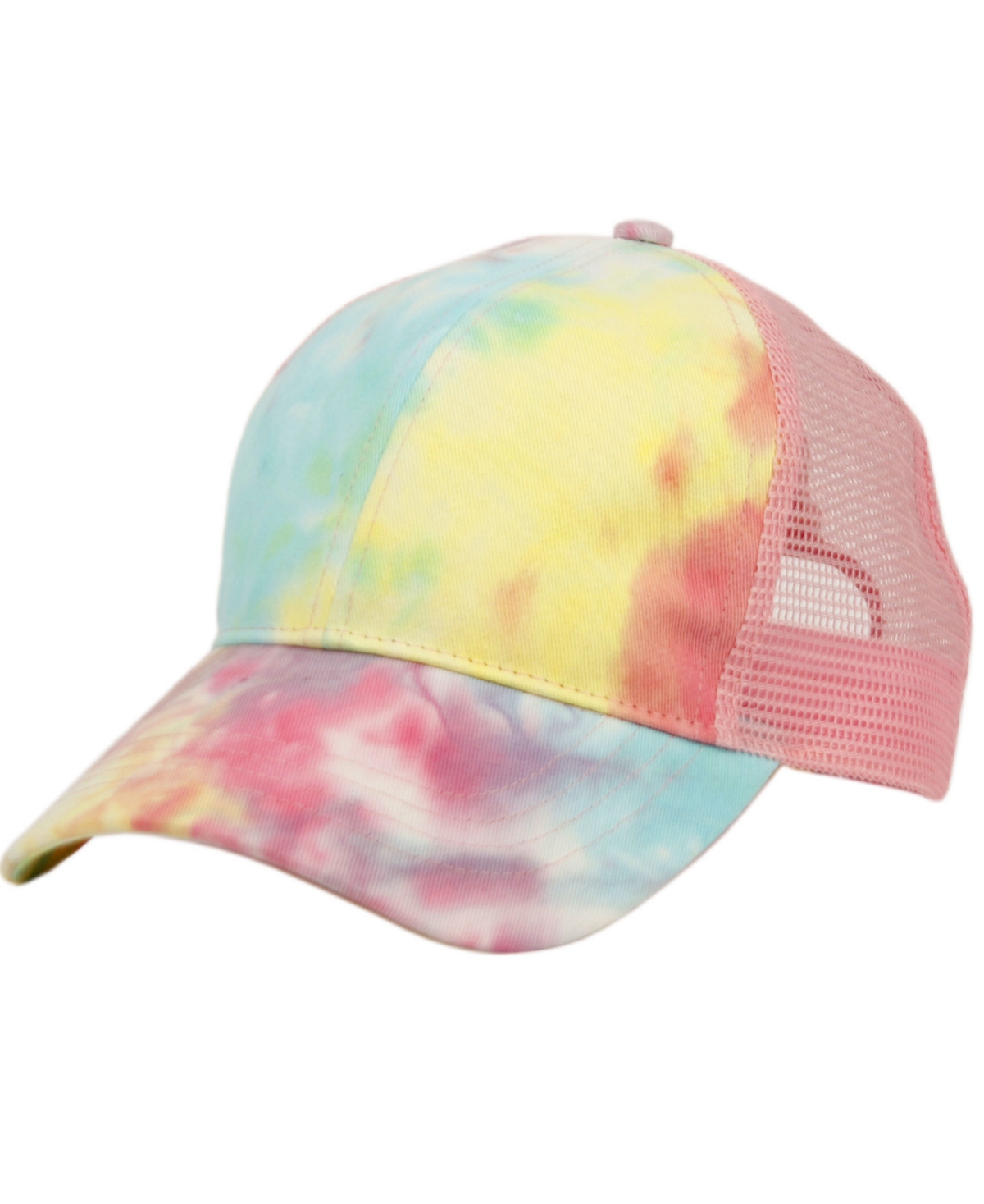 Women's Ponytail Messy Buns Tie Dye Truck Mesh Ponycap Hat - Mix Light Pink