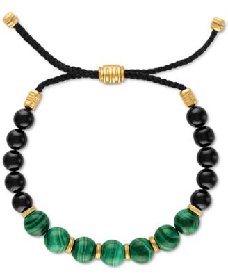 Esquire Men's Jewelry - Malachite & Onyx Beaded Bolo Bracelet in 18k Gold-Plated Sterling Silver