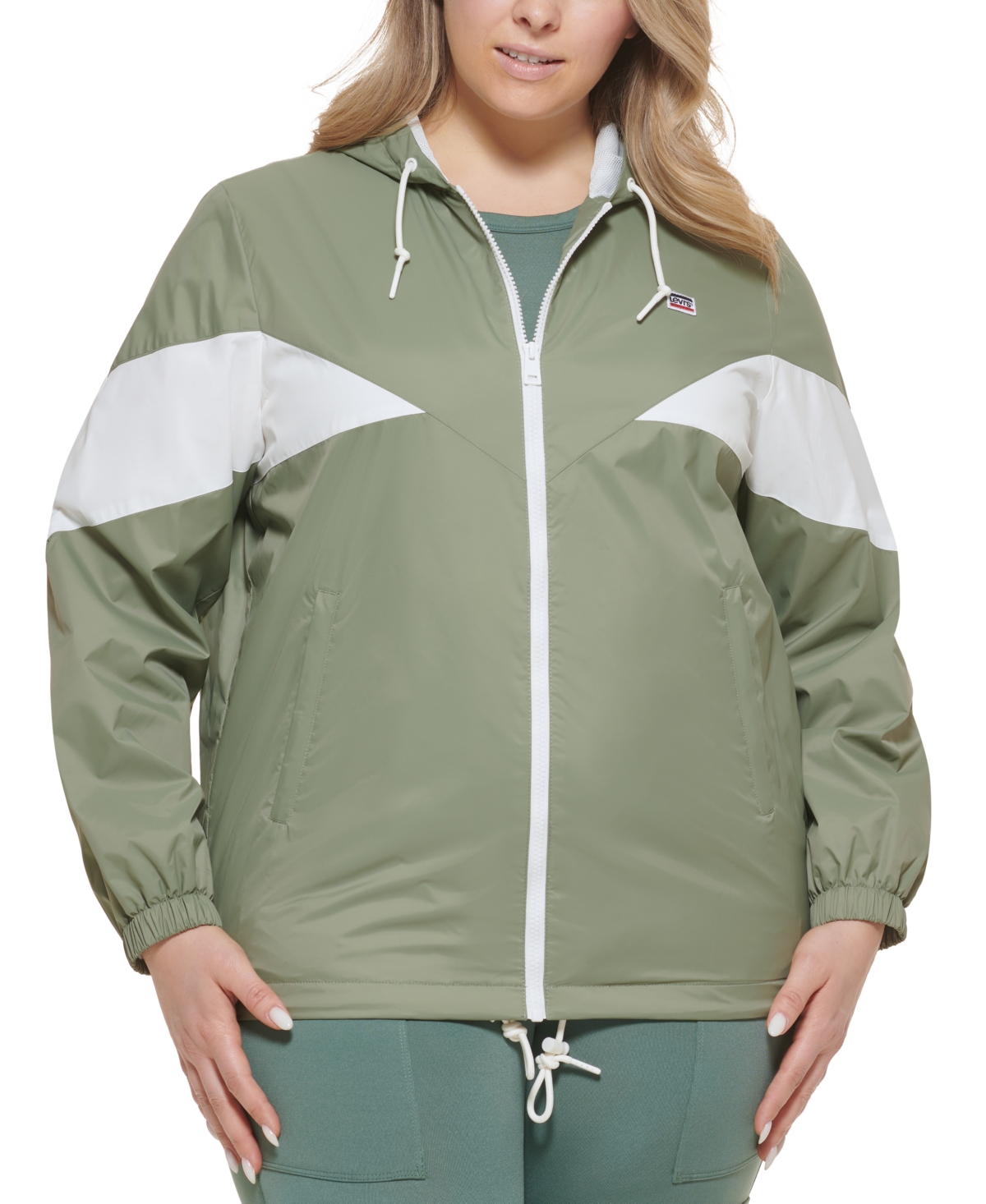 Shop Levi's Trendy Plus Size Colorblock Rain Slicker Jacket In Sea Green