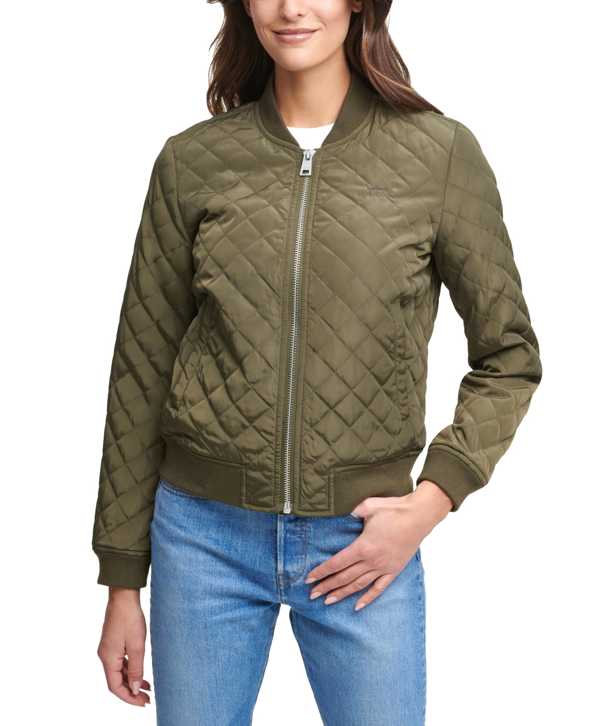 Levi's Plus Size Trendy Diamond Quilted Bomber Jacket In Army Green