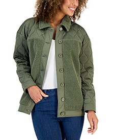 Women's Quilted Fleece Button-Front Jacket, Created for Macy's