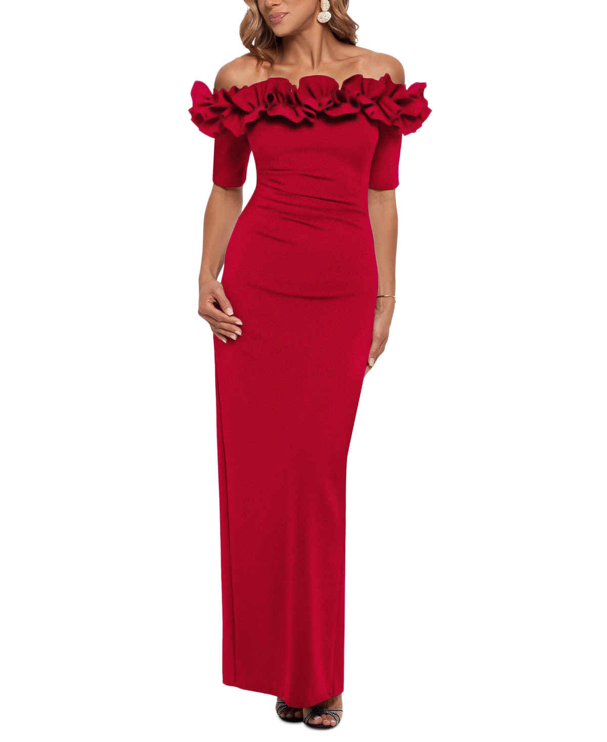 Xscape Womens Off-the-shoulder Hi-low Cocktail And Party Dress In Dark Red