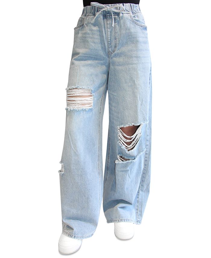 Almost Famous Juniors' Drawstring-Waist Baggy Wide-Leg Jeans 