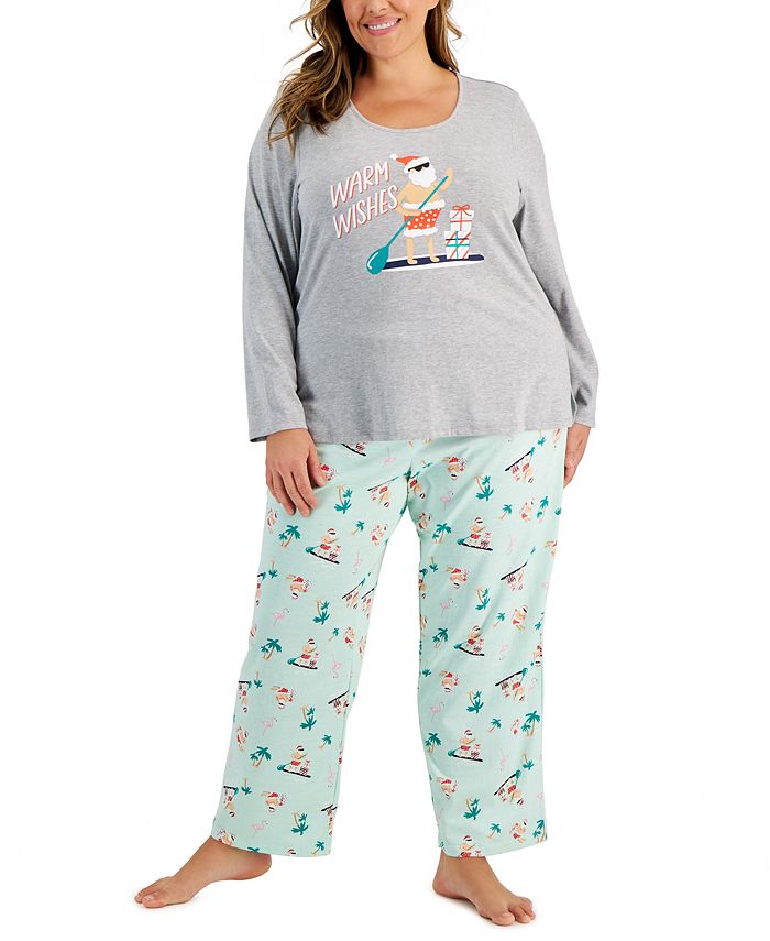 Family Pajamas - Matching Women's Plus Size Tropical Santa Mix It Family Pajama Set, Created for Macy's