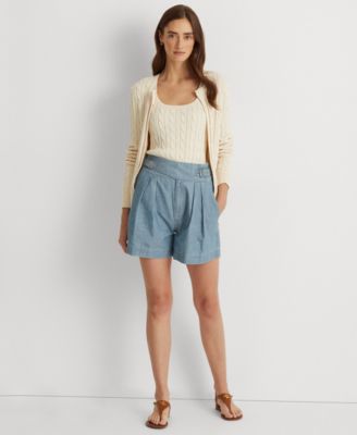 ボトムスその他 POLO RALPH LAUREN Pleated cotton chambray shorts Lauren Ralph Lauren Pleated Chambray Shorts - Macy's