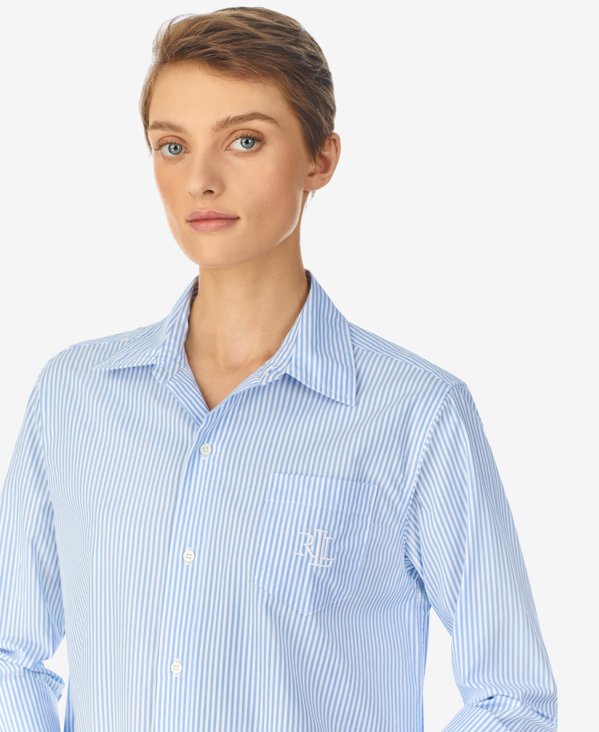 Shop Lauren Ralph Lauren Roll Cuff Sleepshirt Nightgown In French Blue Stripe