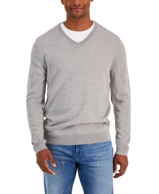 Club Room Men's Solid V-Neck Merino Wool Blend Sweater, Created for ...
