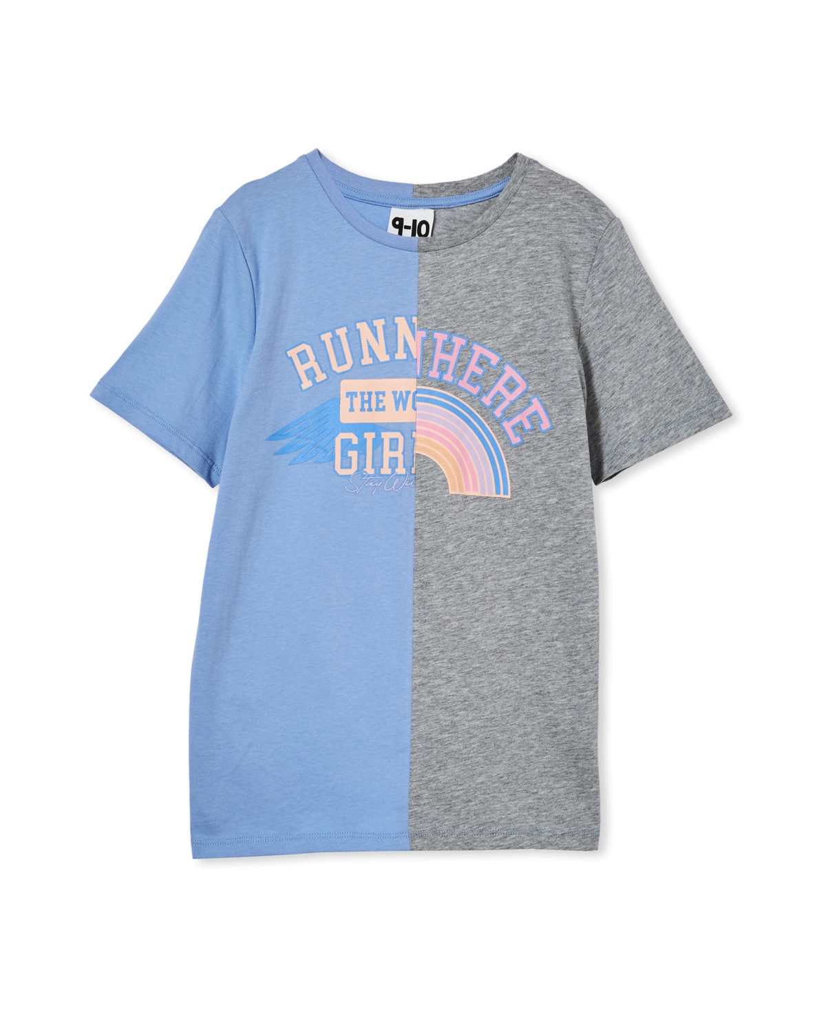 Cotton On Little Girls Splice Girls T-shirt In Dusk Blue/rainbow