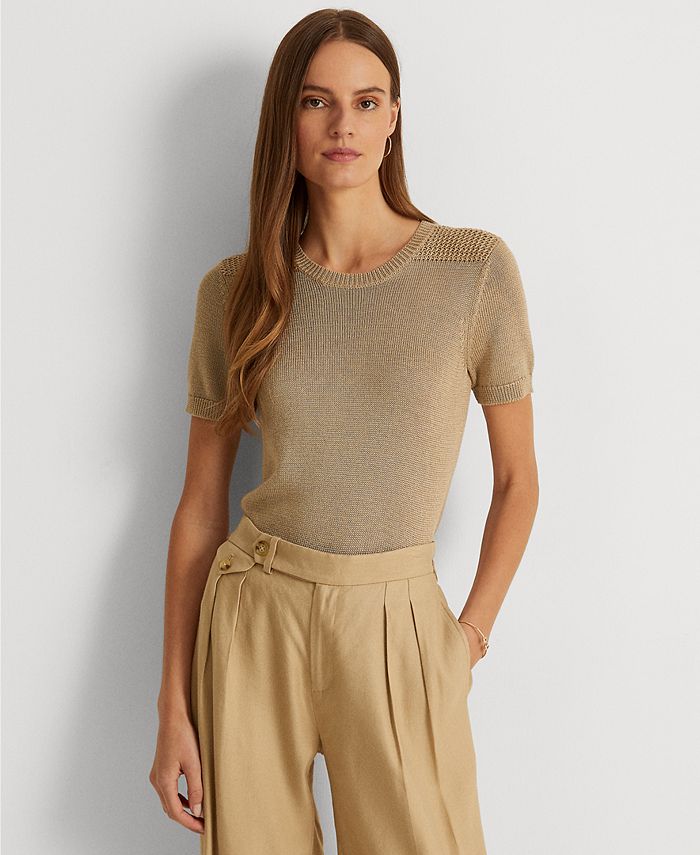 Lauren Ralph Lauren Cotton-Blend Short-Sleeve Sweater & Reviews - Sweaters  - Women - Macy's