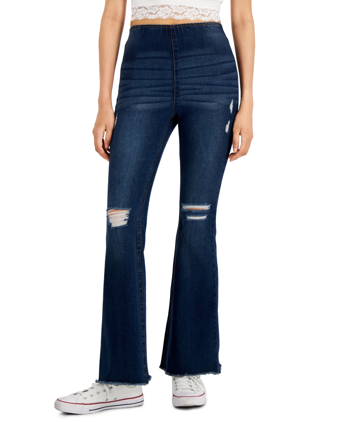 TINSELTOWN JUNIORS' HIGH RISE PULL-ON FLARE-LEG JEANS