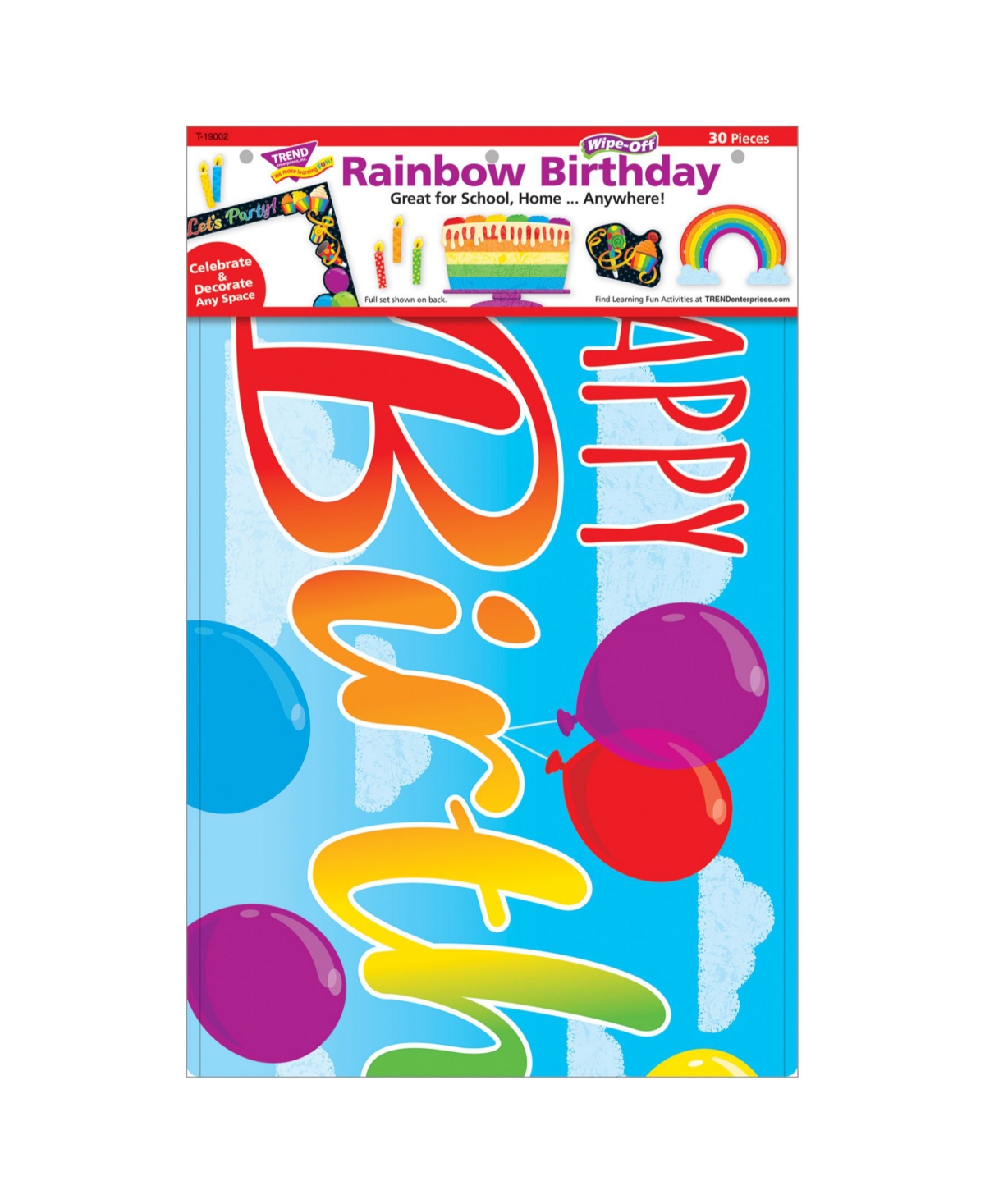 TREND ENTERPRISES RAINBOW BIRTHDAY LEARNING SET, 30 PIECES 