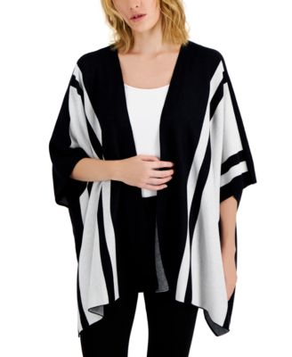 Alfani Petite Striped Cape Sweater, Created for Macy's - Black White Colorblock - Size P/S