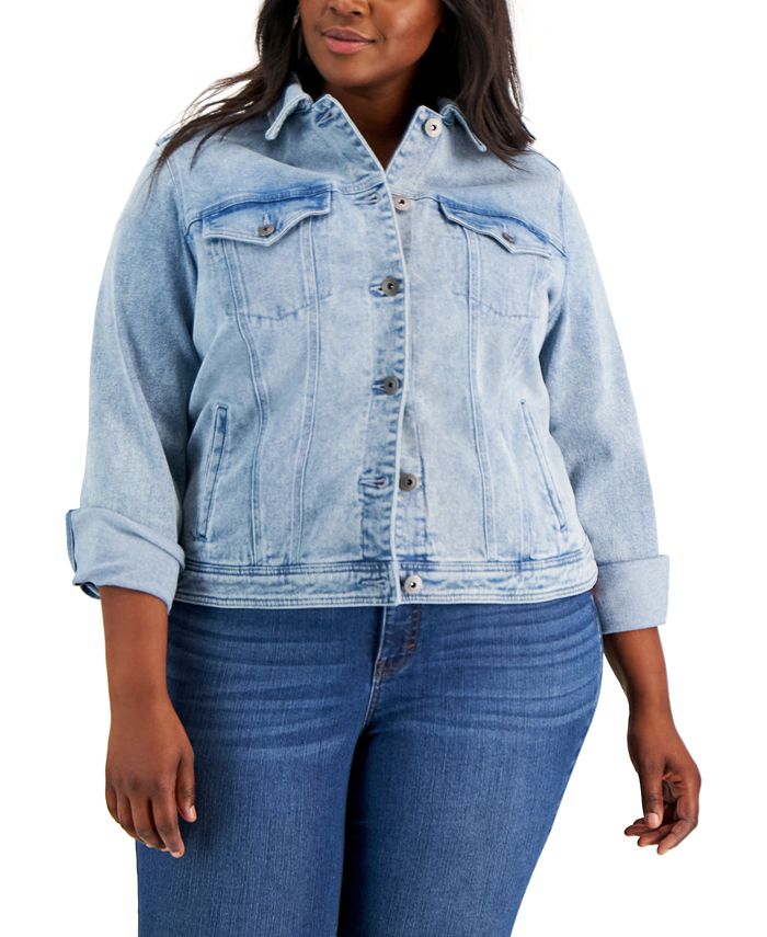 Macys plus size denim jacket hotsell