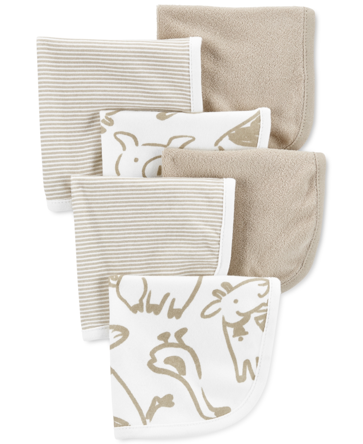 Carter's Baby Boys Or Baby Girls Assorted Wash Cloths, Pack Of 6 In Tan,ivory