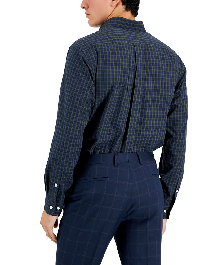 Club Room Men's Regular Fit Blackwatch MiniCheck Cotton Dress Shirt