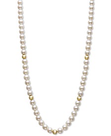 Cultured Freshwater Pearl (6-7mm) & Polished Bead 18" Collar Necklace in 18k Gold-Plated Sterling Silver