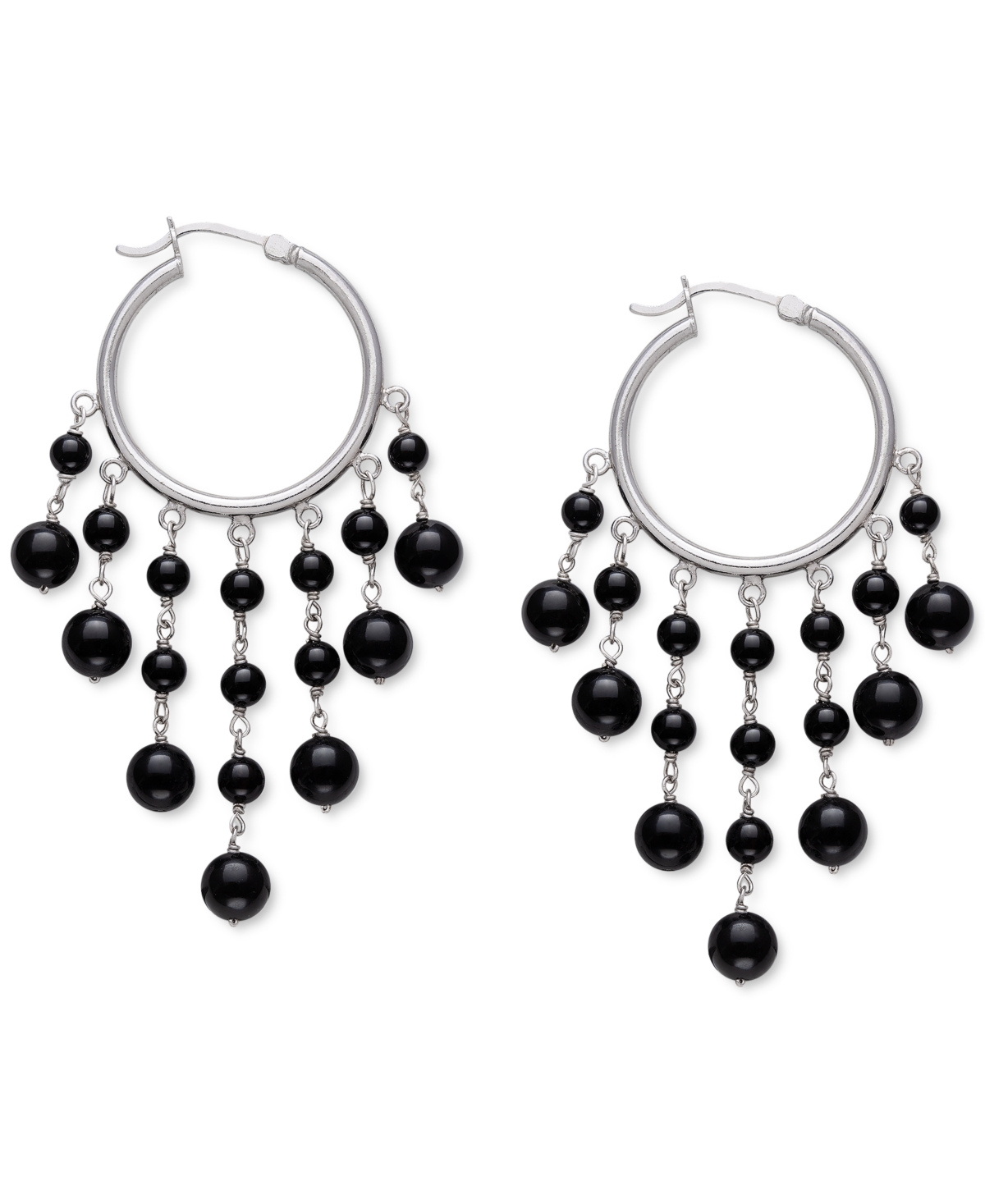 Belle De Mer Onyx Dangle Hoop Earrings In Sterling Silver In Black