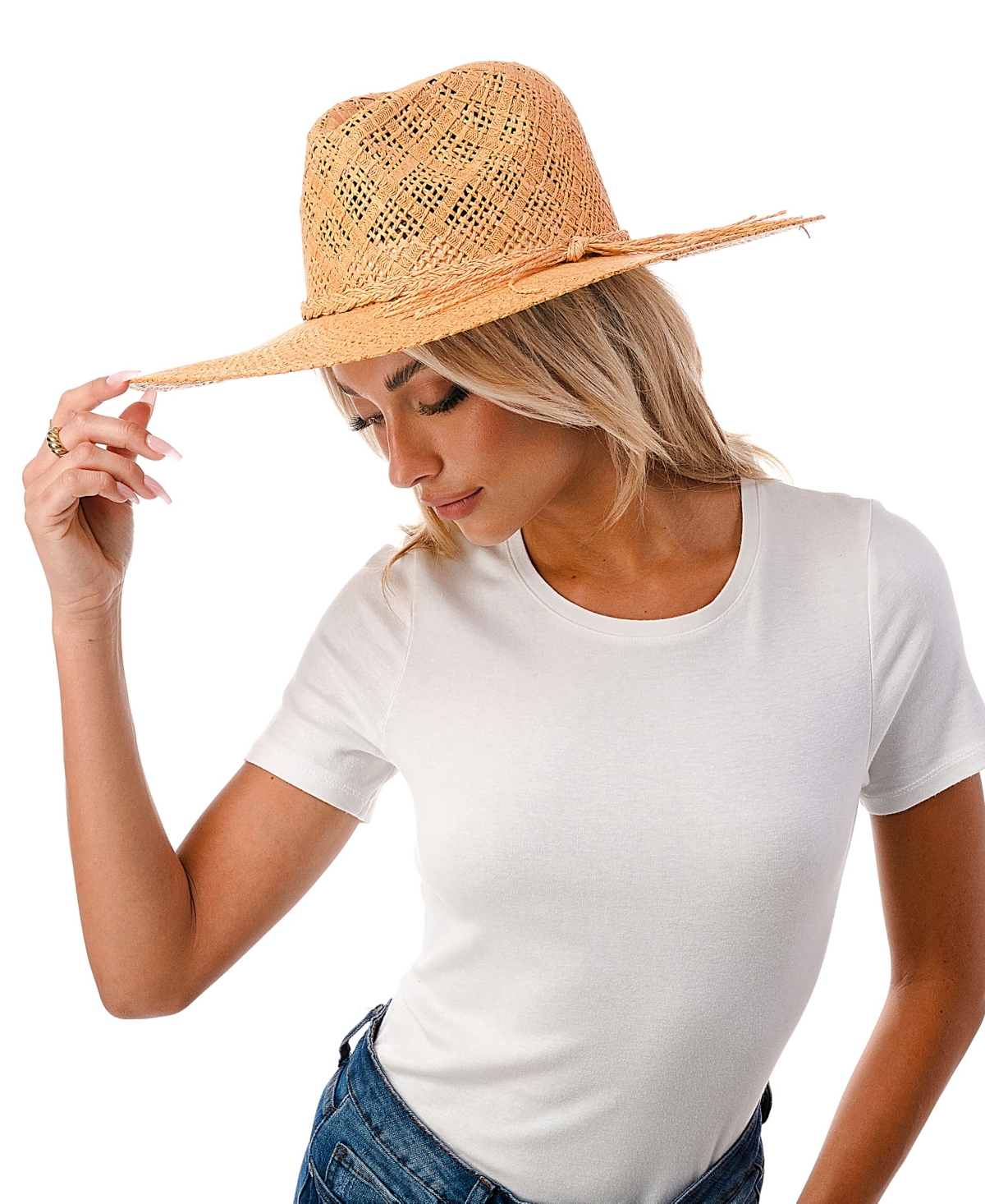 Marcus Adler Women's Wide Brim Straw Hat with Ribbon Trim