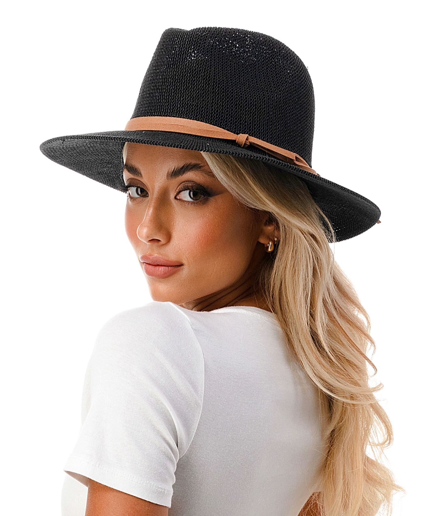 Женский головной убор Marcus Adler Short-Brim Packable Straw Panama Hat, цвет: Чёрный — фото 3