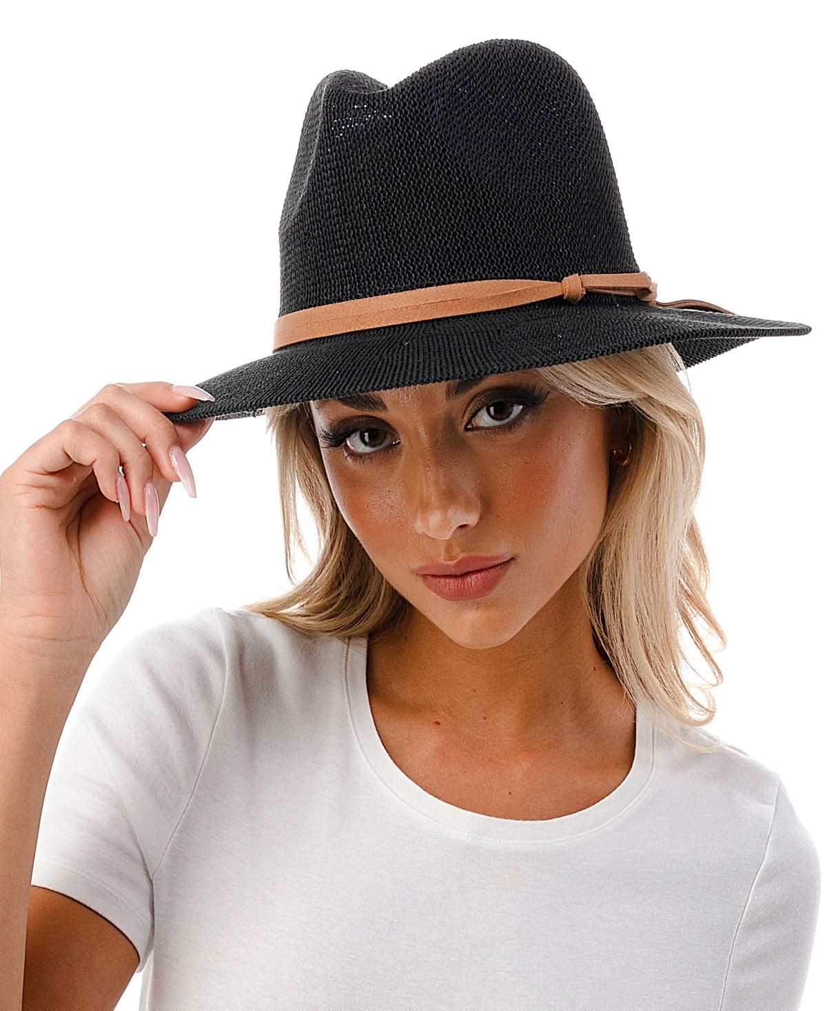 Marcus Adler Women's Short-brim Packable Straw Panama Hat In Black