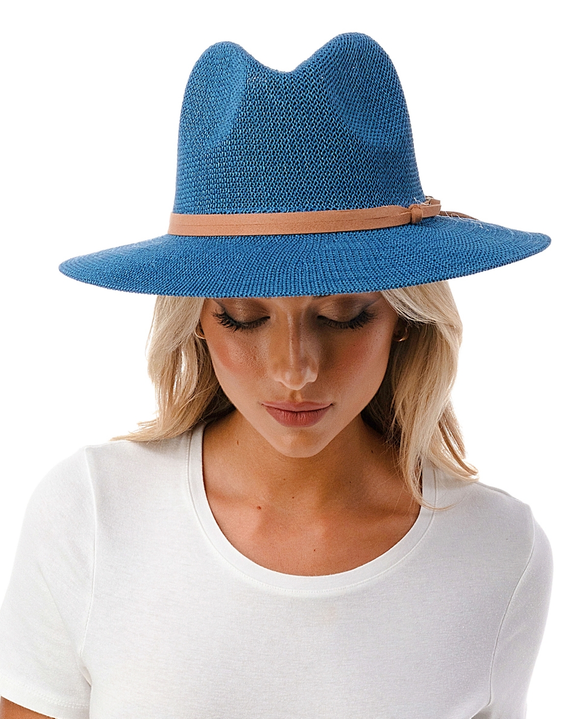 Women's Short-Brim Packable Straw Panama Hat - Denim