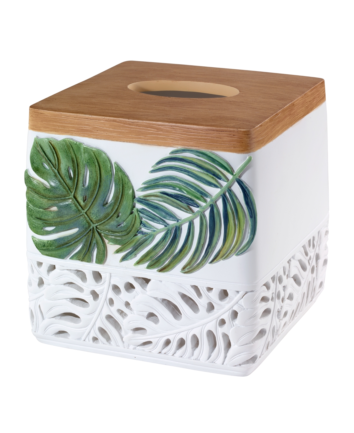 Viva Palm Leaf Cut-Out Resin Tissue Box Cover - Green