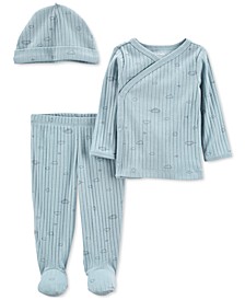 Baby Boys 3-Piece Side-Snap Cotton Top & Pants Set