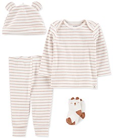 Baby Boys or Baby Girls Striped Little Bear Outfit, 4-Piece Set