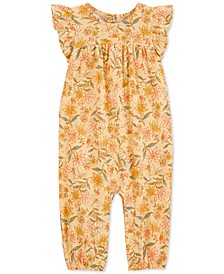 Baby Girls Yellow Floral-Print Cotton Jumpsuit