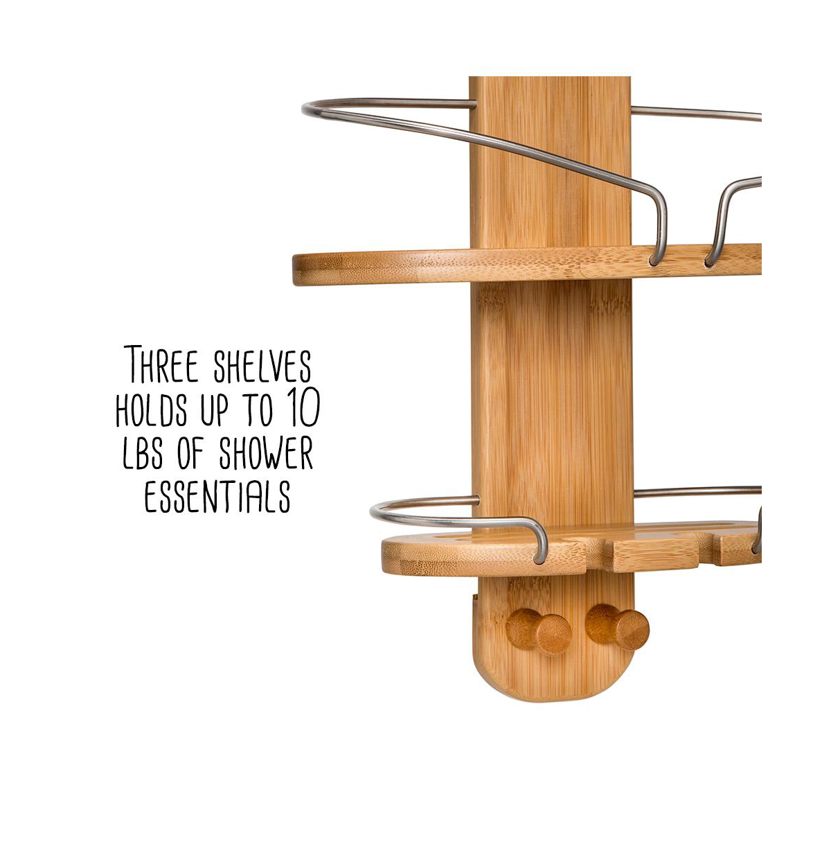 JumblWare Bamboo Shower Caddy, 11.7 x 26.8 Hanging 3-Tier Suction Cup  Shower Organizer