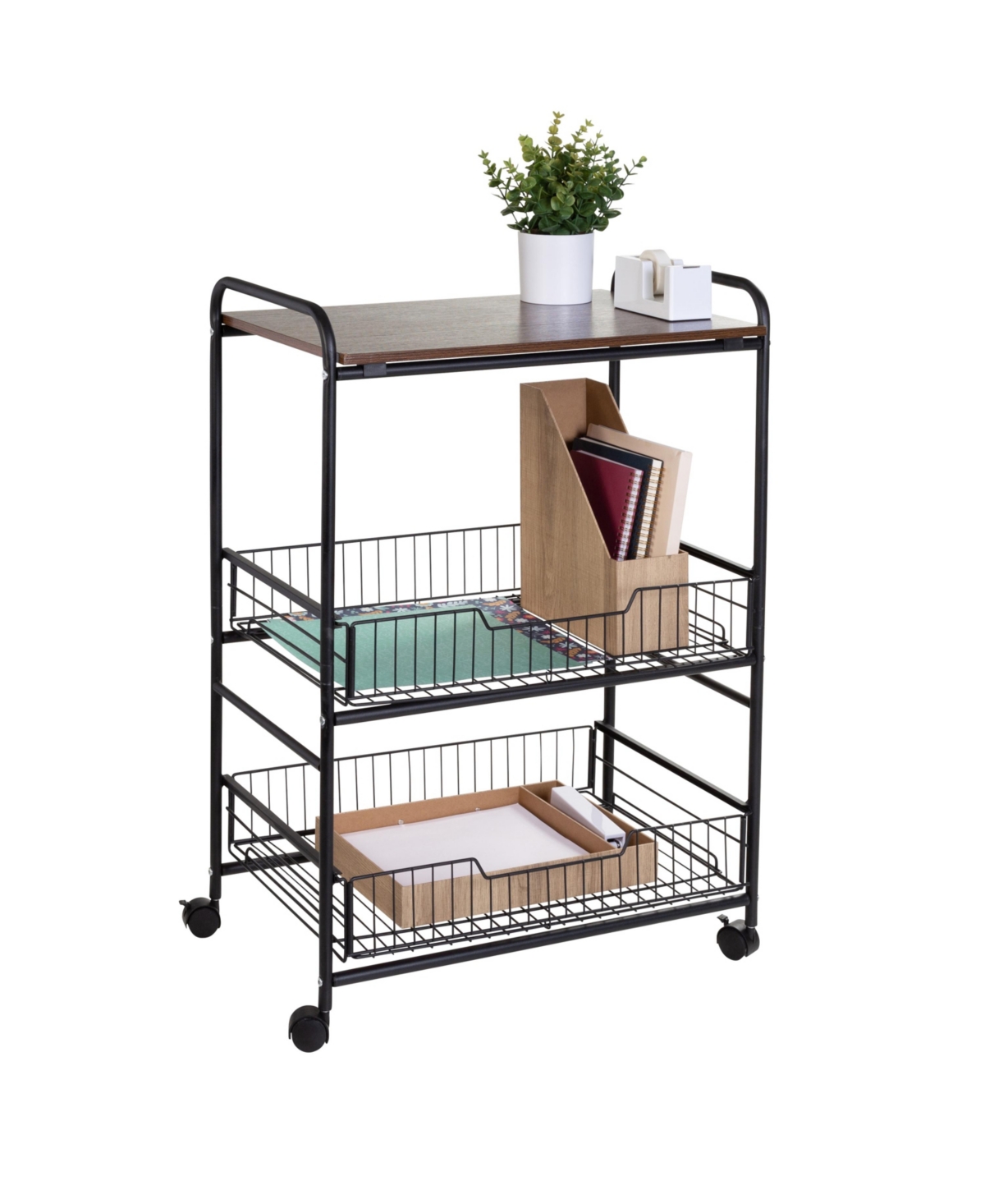 Shop Honey Can Do 3 Tier Wood Shelf And Pull-out Baskets Rolling Cart In Black