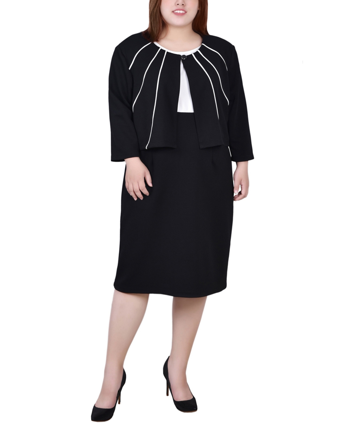 Shop Ny Collection Plus Size Jacket And Dress, 2 Piece Set In Black